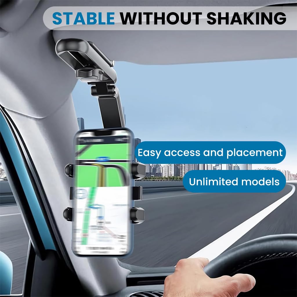 STHIRA Sun Visor Car Phone Holder for Universal Smartphones with 360° Rotation & Telescopic Arm
