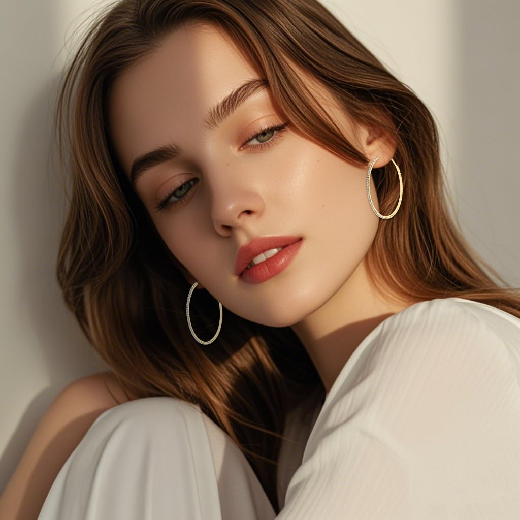 SANNIDHI Hoop Earrings Set for Women with Rhinestone Design 3 Pairs 2.5cm–4.4cm | Hypoallergenic Gold Jewelry