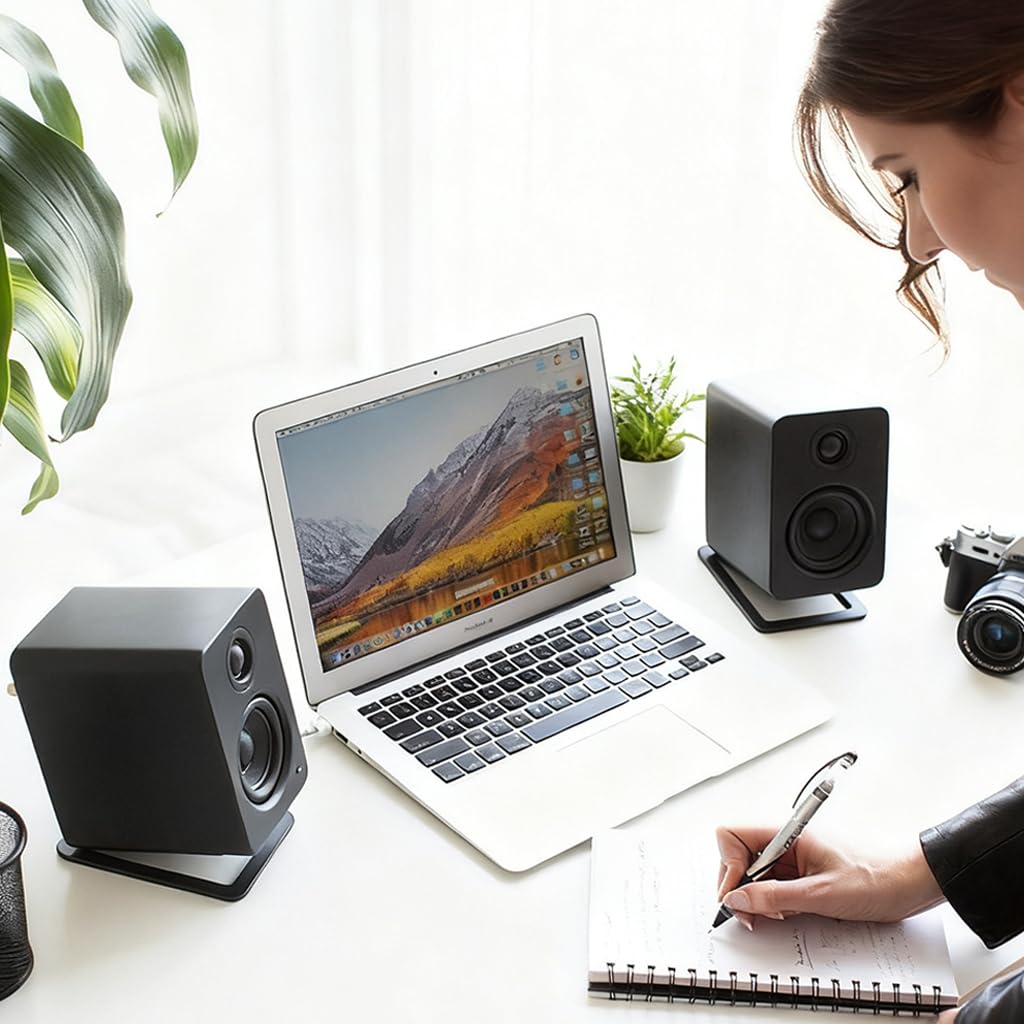 ZORBES Desktop Speaker Stands for Bookshelf or Monitor Speakers with Anti‑Vibration Carbon Steel Build | 2 Pack Supports Up to 4.5kg