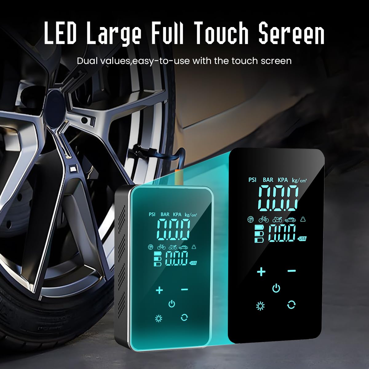 STHIRA Portable Cordless Tire Inflator for Car featuring 150 PSI 36L/min Speed & Touch Screen