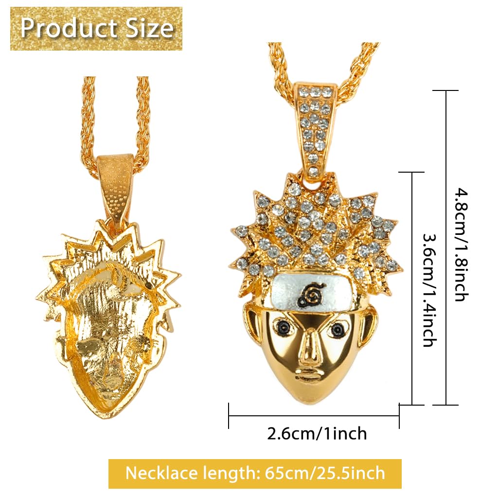 PROBEROS Anime Figure Pendant Necklace with Diamond Embellished Golden Braided Chain | Collectible Jewelry Gift for Fans