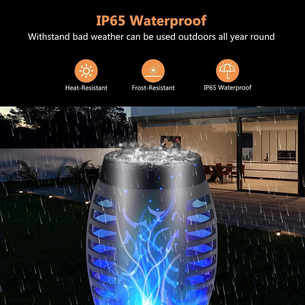 Qpets Solar LED Garden Lights for Outdoor Decor with Flickering Flame Effect | 4pcs Blue IP65 Waterproof Lamps