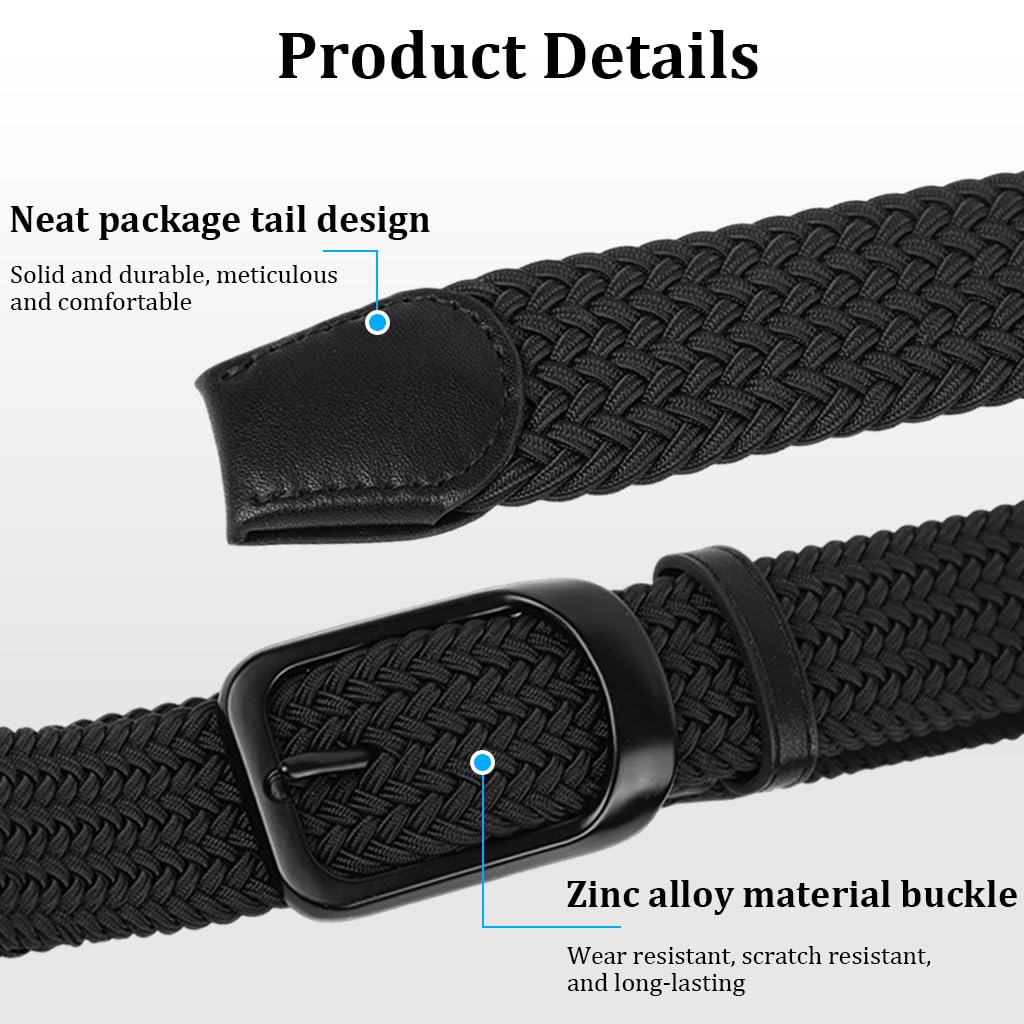 GUSTAVE Black Belt for Men with Quick Release Metal Buckle 125cm | Elastic Braided Nylon Strap for Formal and Casual Wear