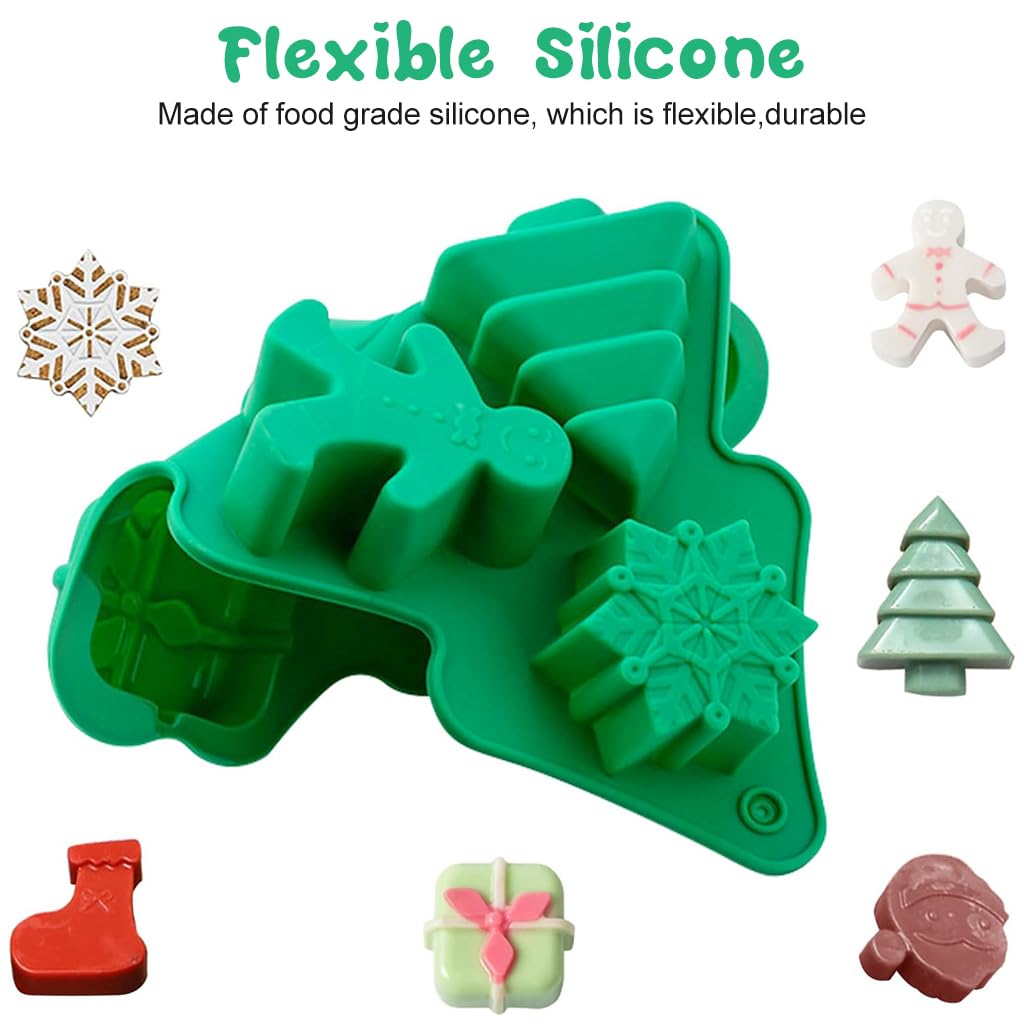 HASTHIP Christmas Silicone Chocolate Molds for DIY Baking and Crafts featuring 6 3D Shapes