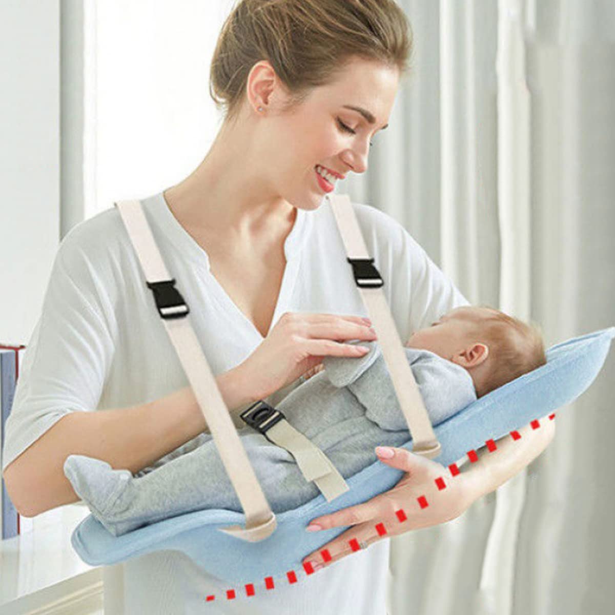 SNOWIE SOFT® Baby Feeding Pillow Pad for Nursing Maternity Pillow Newborn Carrier Back Support Feeding Pillow for Babies with Straps and Safty Belt, Ergonomic 45° Nursing Pillow for Mom Baby Gifts