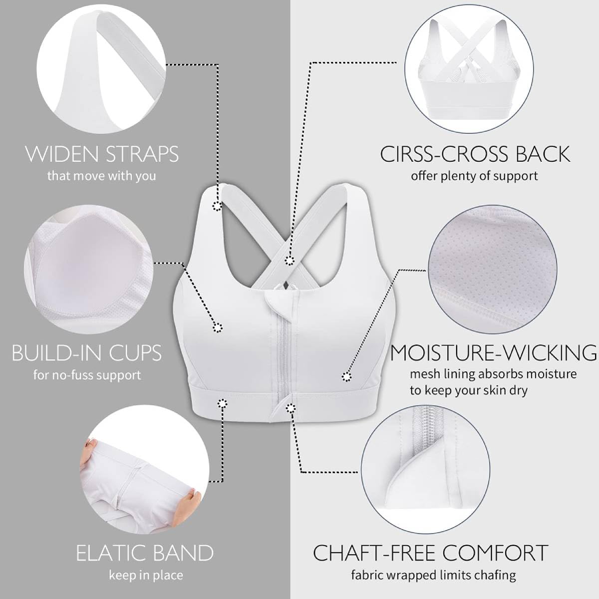 PALAY Sports Bras for Women High Support for Yoga and Running featuring Front Zipper Closure | Adjustable Racerback with Removable Padding