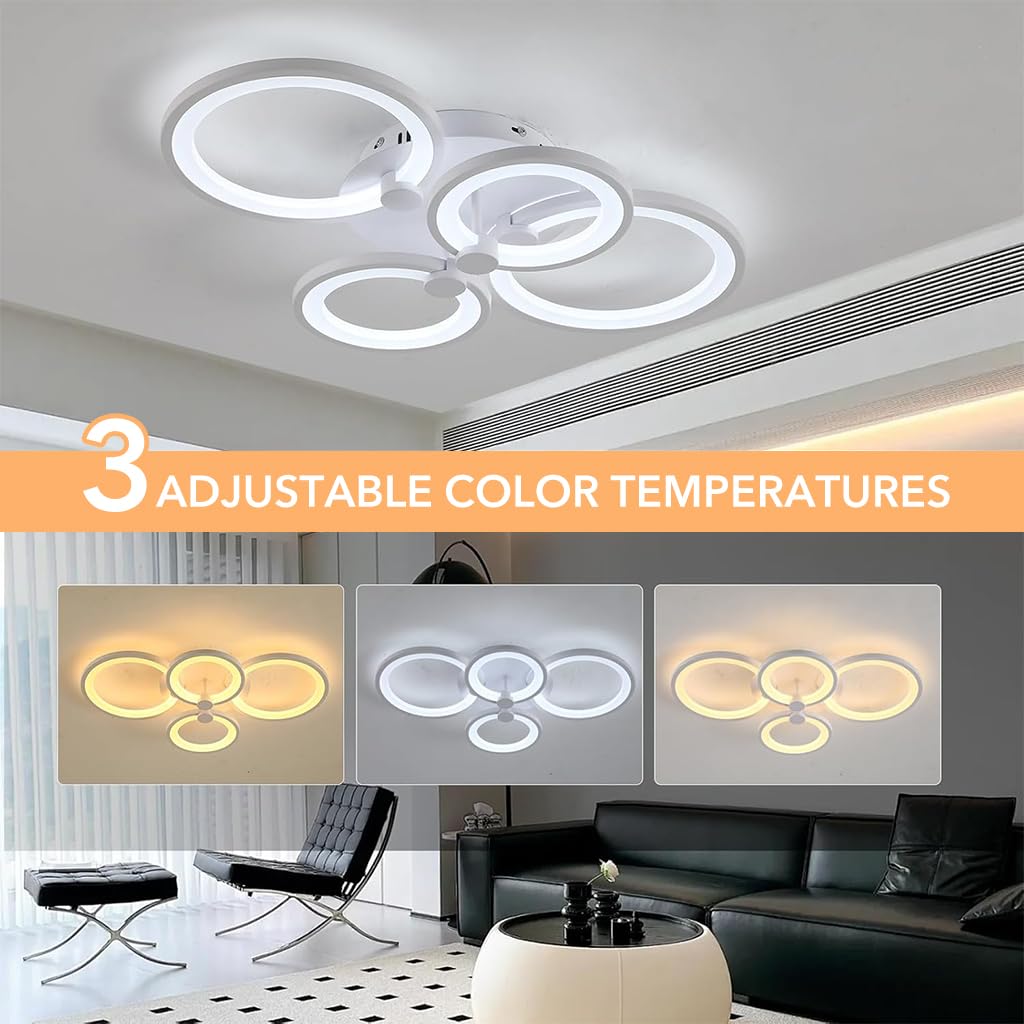 [Second-hand]ELEPHANTBOAT@ 36W Dimmable Ceiling Light for Living Room, 3-Color Round LED Ceiling Light with Remote Control, Flush Mount Lighting Fixture with 4 White Rings for Living Room Bedroom (2800-6000k)