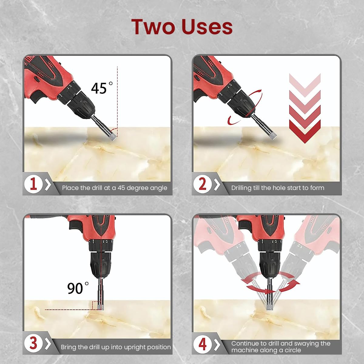 HASTHIP Dry Diamond Drill Bits Set for Granite and Tile with Wax Cooling Core 5PCS | Round Shank Sizes 1/4–1/2 inch