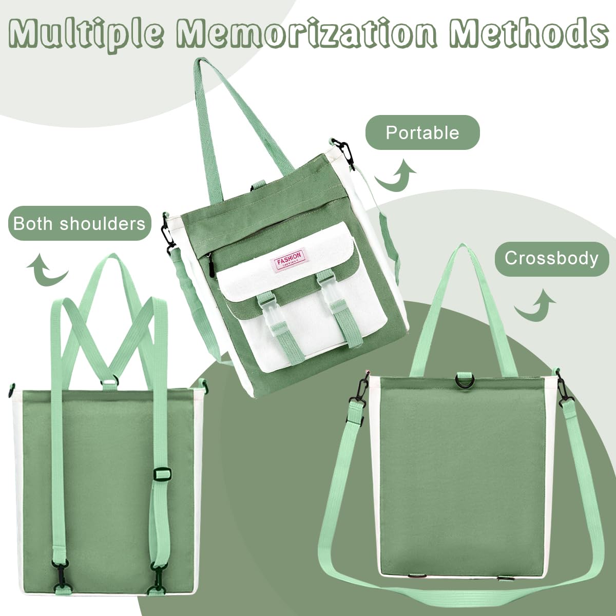 PALAY Tote Bag for College with Adjustable Backpack Straps and Easy Access Pouch 29x33cm