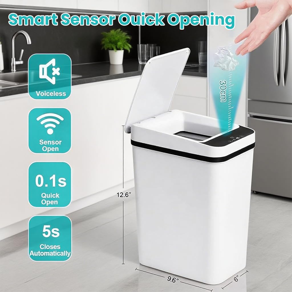 Supvox Smart Sensor Dustbin for Home with 12L Capacity and Automatic Motion Lid | Touchless Waste Bin 23.5x15.8x32cm