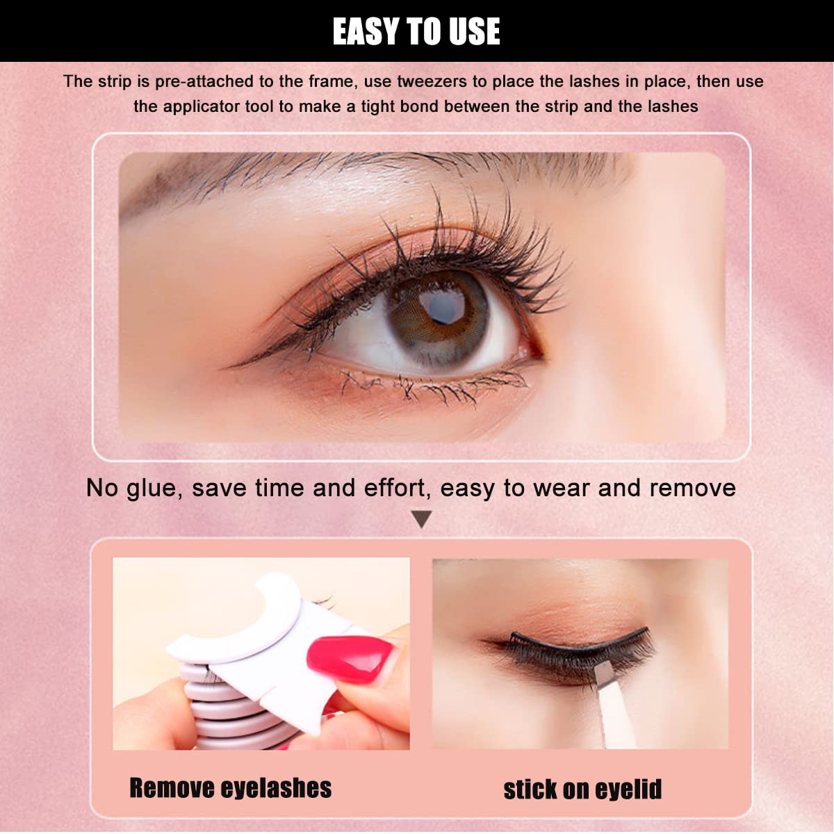 MAYCREATE Self Adhesive Lash Strips for Fake Eyelashes 5 Pairs 40mm Transparent Reusable