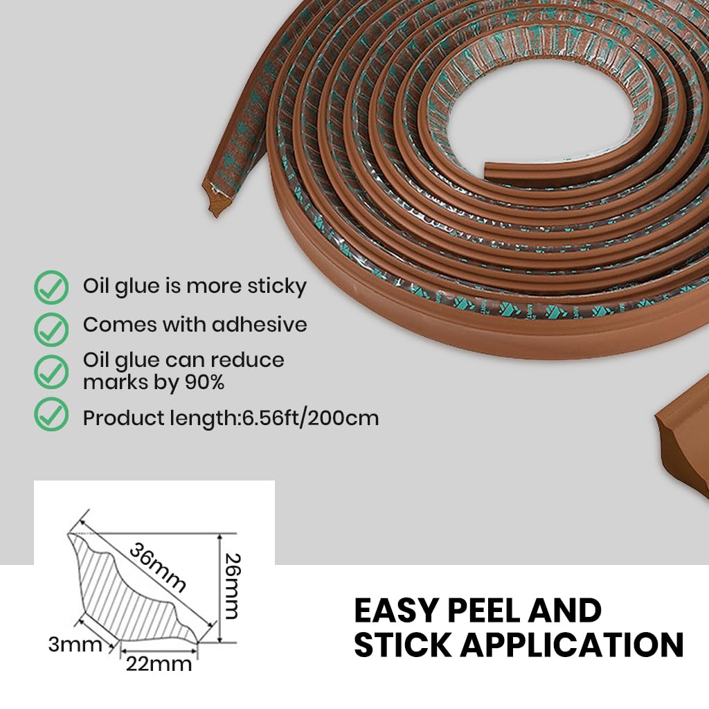 HASTHIP Internal Corner Line Trim for Wall to Ceiling Finishing with Peel and Stick 6.6ft Brown | Flexible Synthetic Rubber Molding