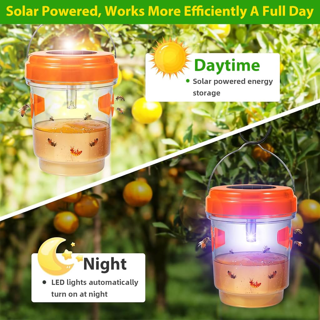 HASTHIP Wasp Trap Lamp for Fruit Trees with Solar Powered LED Light | Waterproof Hanging Bug Trap