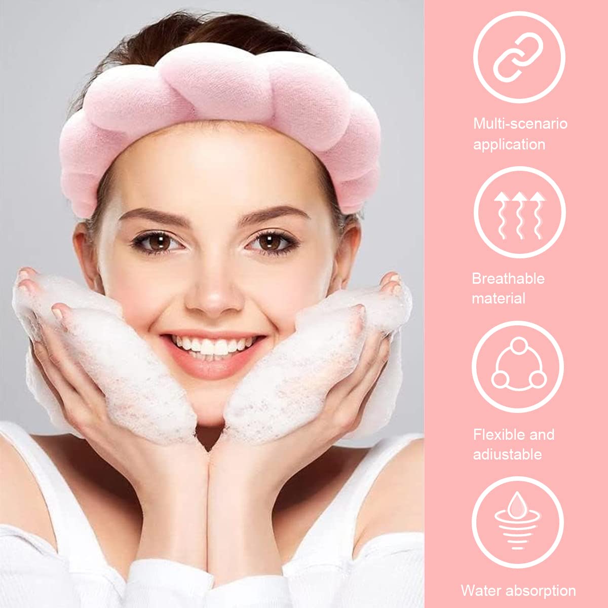 MAYCREATE Spa Headband for Makeup and Face Washing featuring Soft Sponge Clouds Design | 2PCS Pink Set