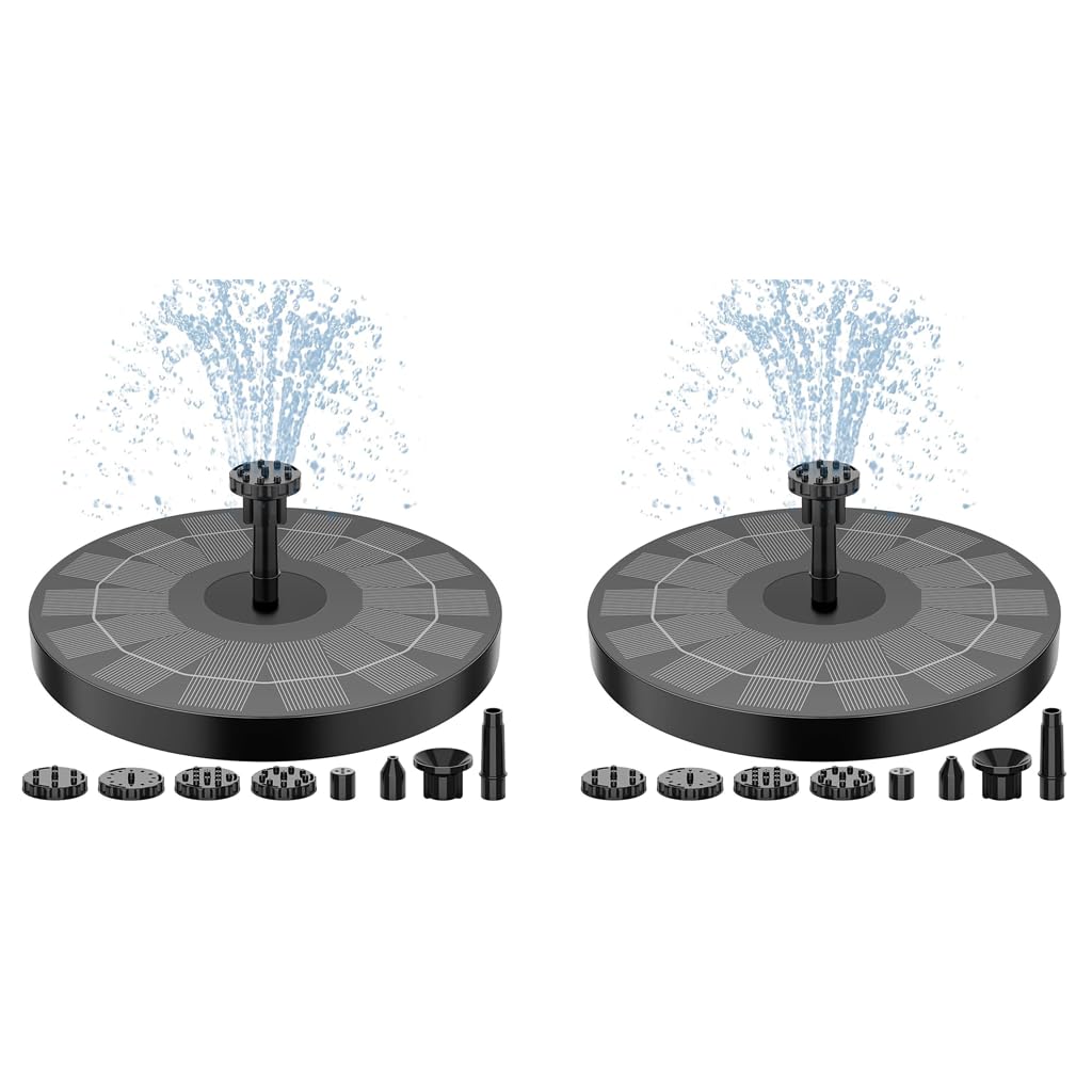 Verilux Solar Fountain Pump for Garden and Pond with 6 Nozzles Max 3.3ft Water Column 2PCS