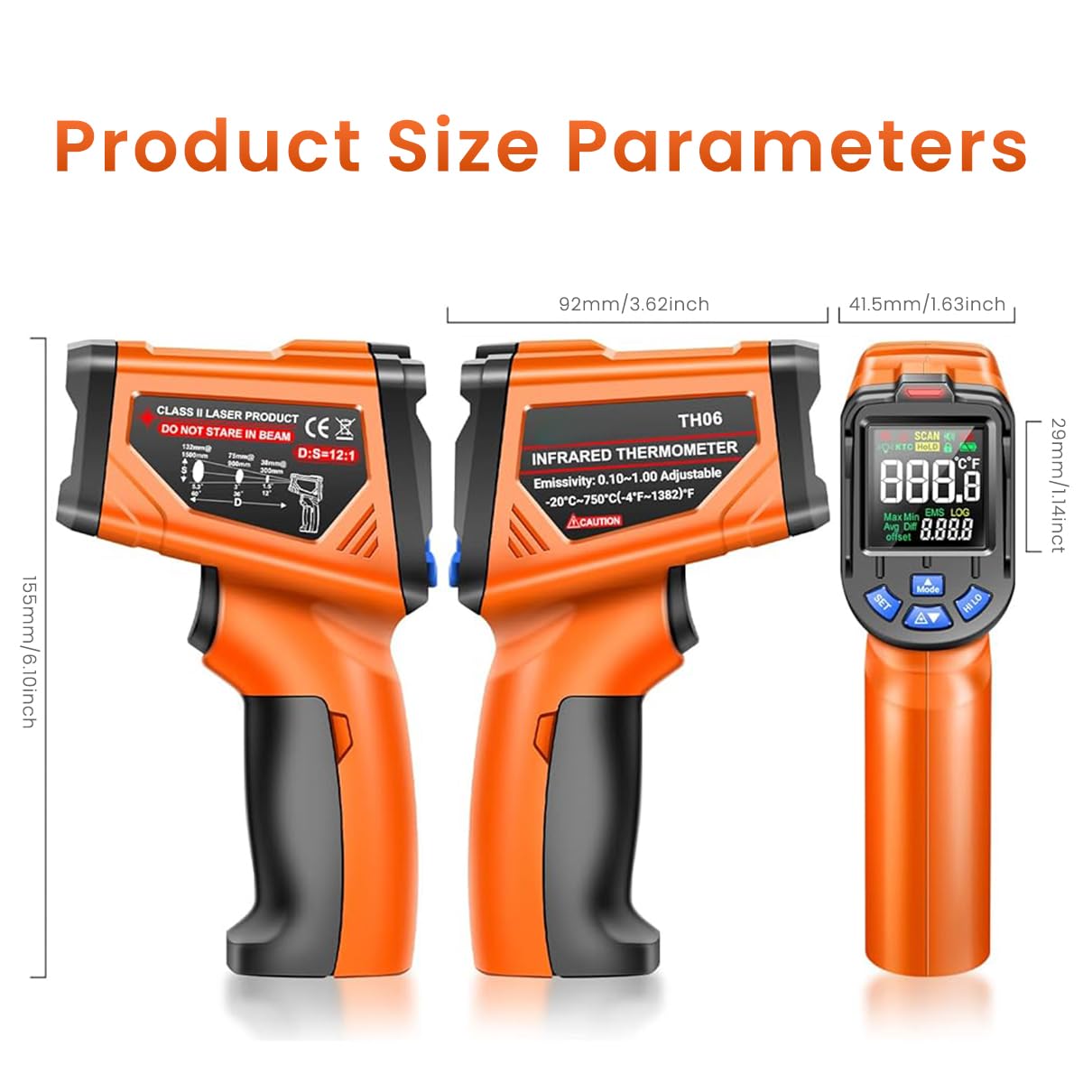 Serplex Infrared Thermometer Gun for Household and Industrial Use featuring Adjustable Emissivity and -4°F to 1382°F Range | LCD Digital Laser Temp Gauge