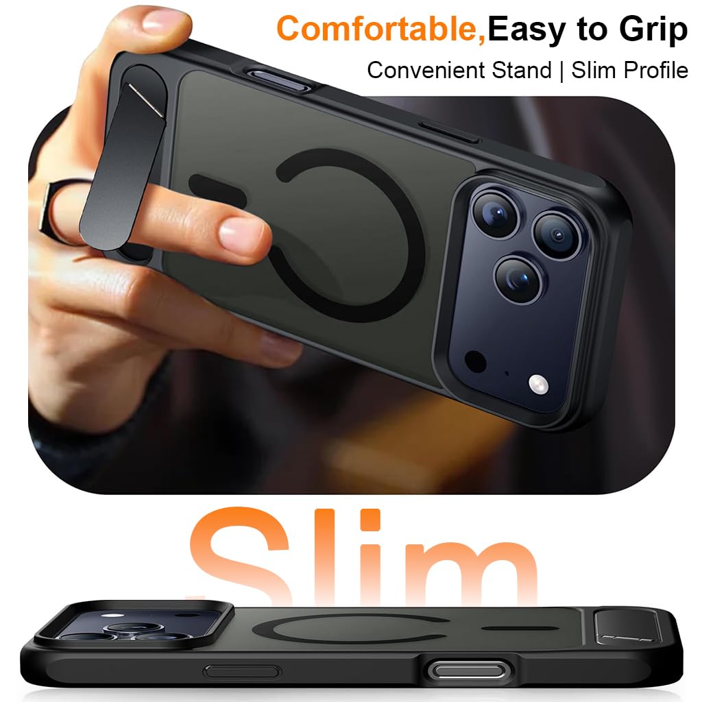 ZORBES iPhone 17 Pro Max Case with Magnetic Ring and Kickstand | Slim TPU Black Cover