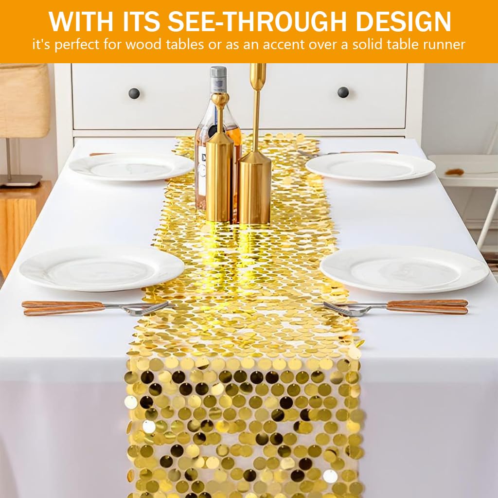 Supvox Gold Sequin Table Runner 12 x 108 in for Weddings and Parties | Polyester Glitter Decor