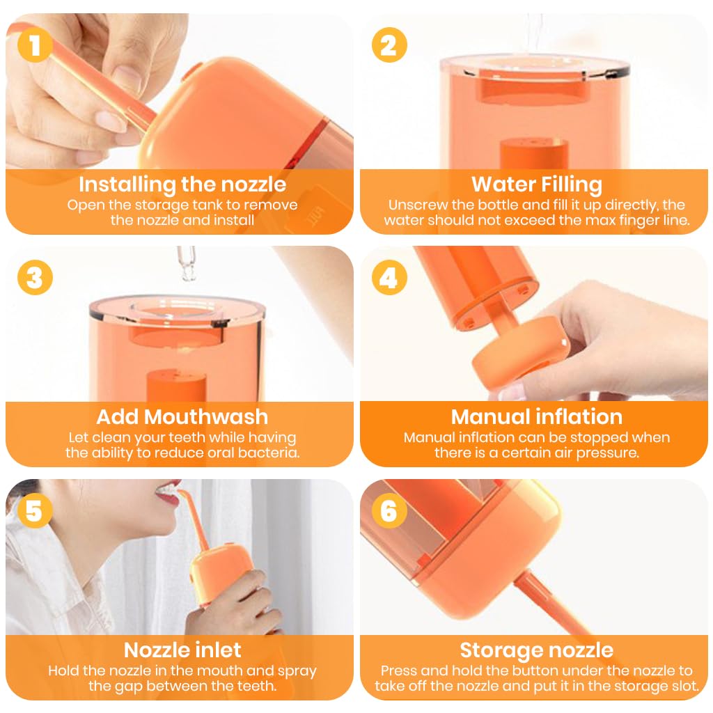 HANNEA Water Dental Flosser for Teeth with Air Pressure Power 90ml Portable 3PCS Set