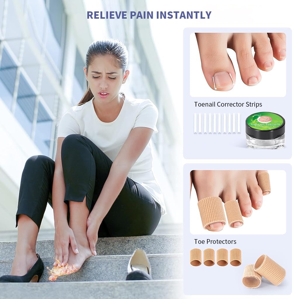 HANNEA Ingrown Toenail Treatment Kit for Home Relief with 50pcs Brace Stickers and Stainless Steel Tools