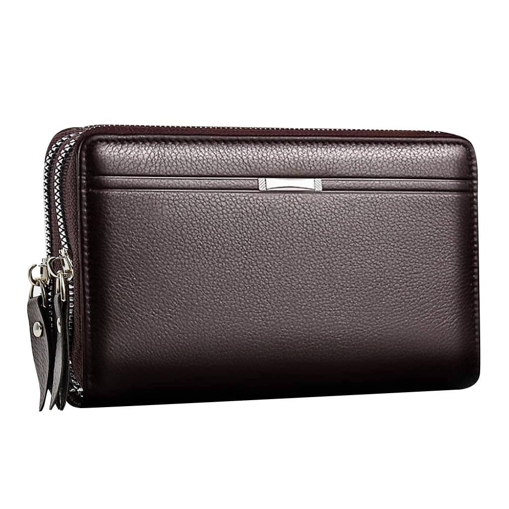 GUSTAVE Wallet for Men with 8.2x4.7 in Double Layer Design and Hand Grip | Brown PU Leather