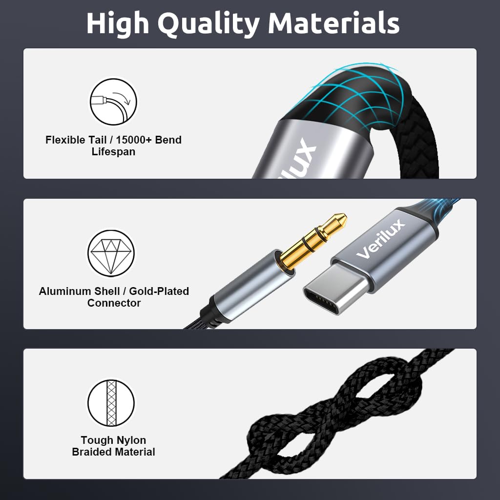 ZEITEL USB C to 3.5mm Audio Aux Cable 10ft with Gold Plated Connector and Nylon Braid | for iPad Pro Pixel and Galaxy