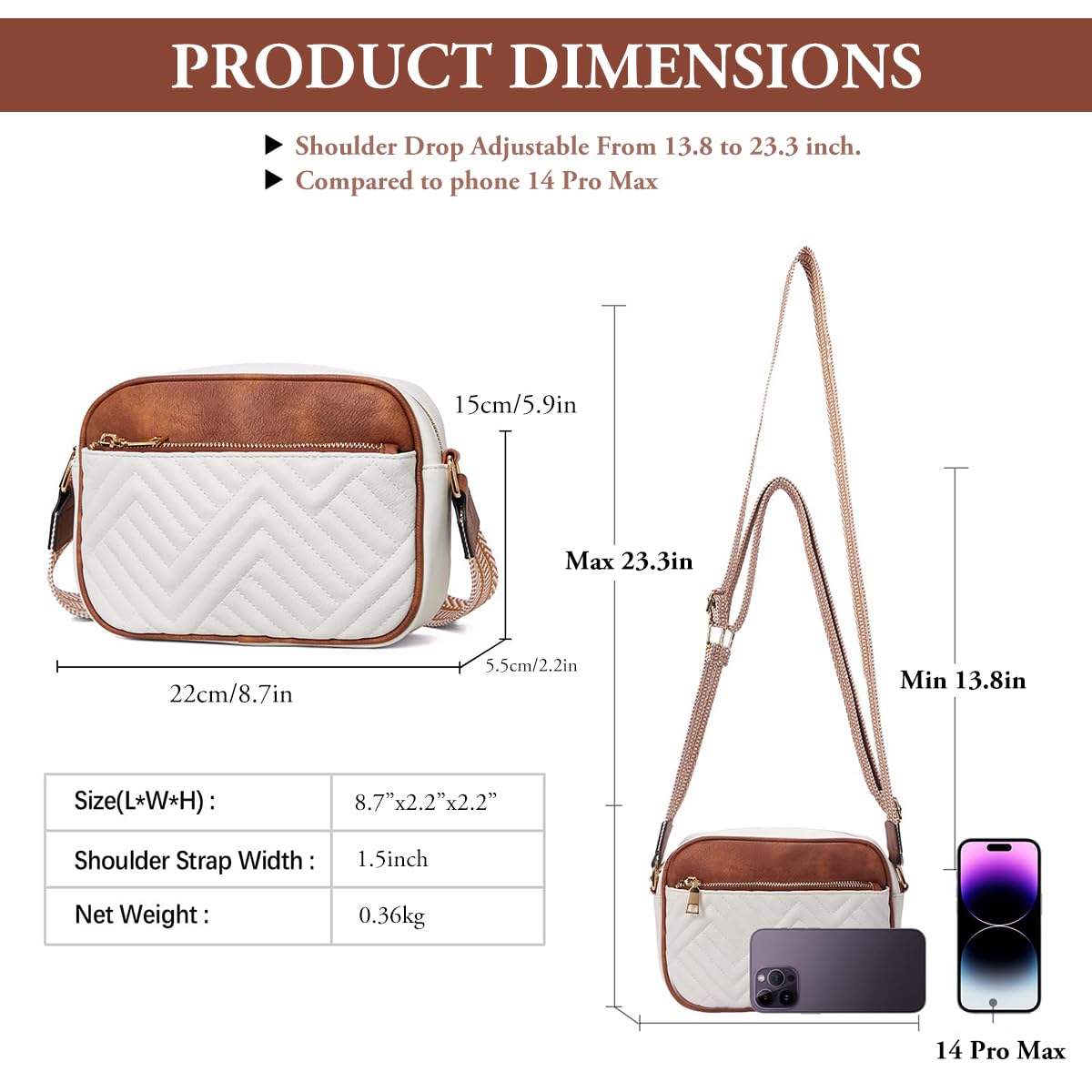 Zibuyu Crossbody Bag for Women with Double Layer Design and Print Strap 8.7x2.2x5.9in | PU Shoulder Sling Bag