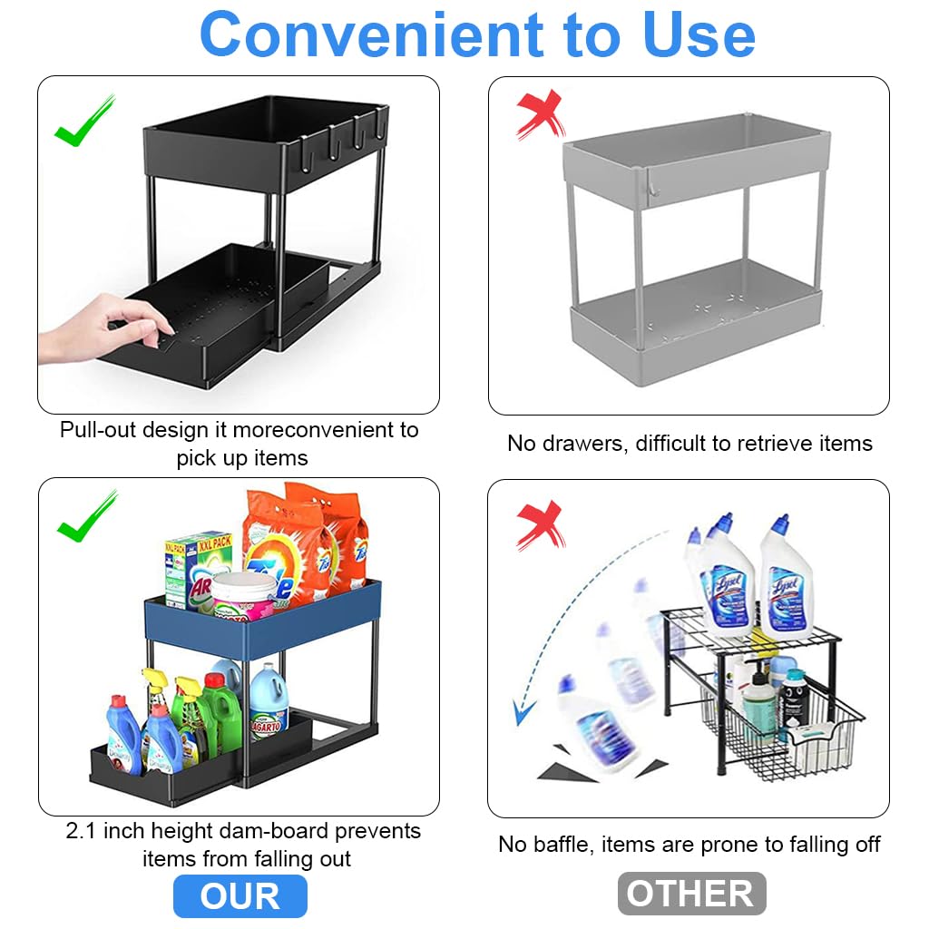 Supvox® Kitchen Organizer with Hanging Tableware Holder and Hooks Rack Seasoning Bottle Organizer Double Layer Organizer Sliding Bottom Drawer Design Desk Organizer for Kitchen, Bathroom, Office