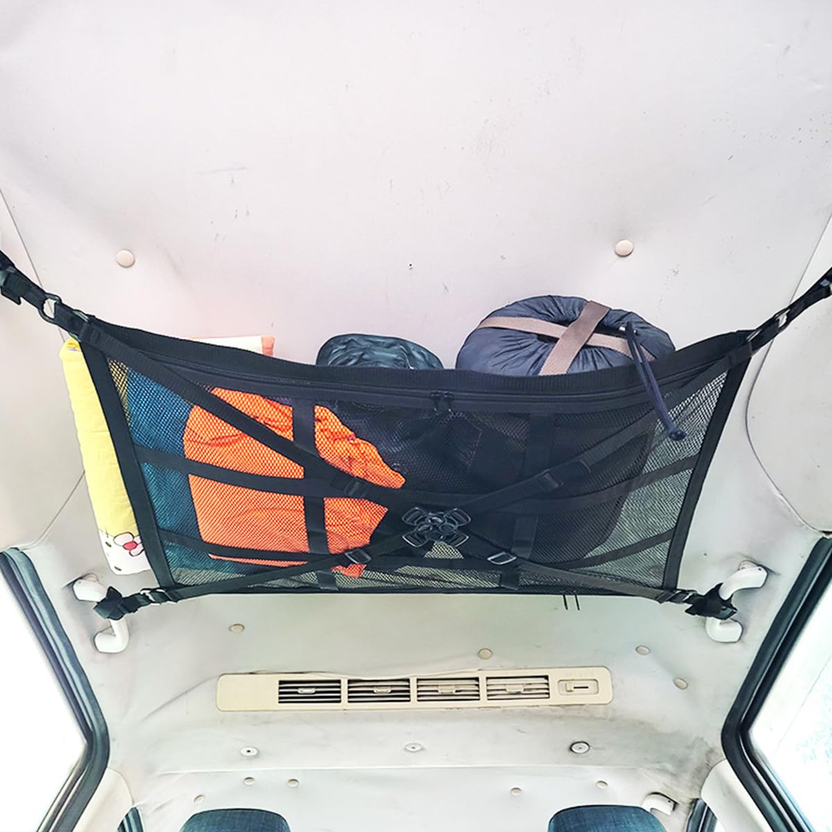 STHIRA Ceiling Cargo Net for Car featuring Dual Zipper Access 31.5x21.5 in Polyester Mesh | SUV and Van Storage Organizer