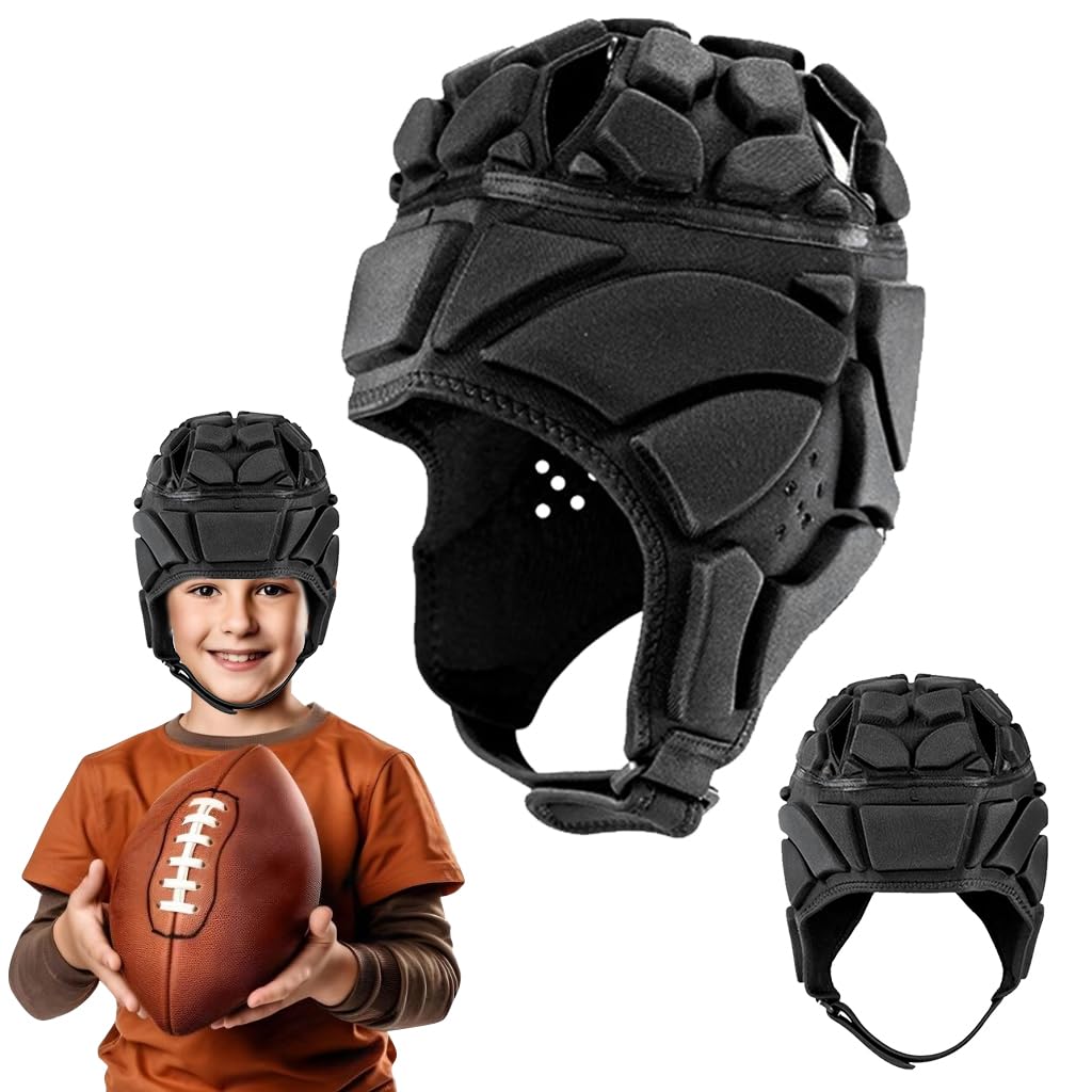 Proberos® Rugby Helmet Cushioning Cap for Kids Aged 8-14 EVA Anti-impact Helmet Liner Cushion Cap Adjustable Chin Strap Design Full Head Protection Cushion Cap for Rugby, Soccer, Cycling