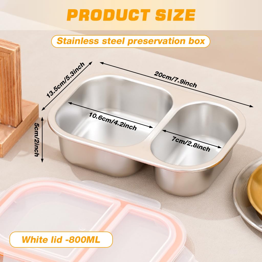 Supvox Stainless Steel Snack Box Containers with 2 Compartment Condiment Cups for Home and Travel White