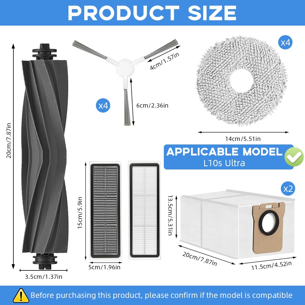 HASTHIP Replacement Parts for Dreame L S10 Ultra Vacuum Cleaner with 26PCS Kit | Includes Main Roller Brush and Side Brushes
