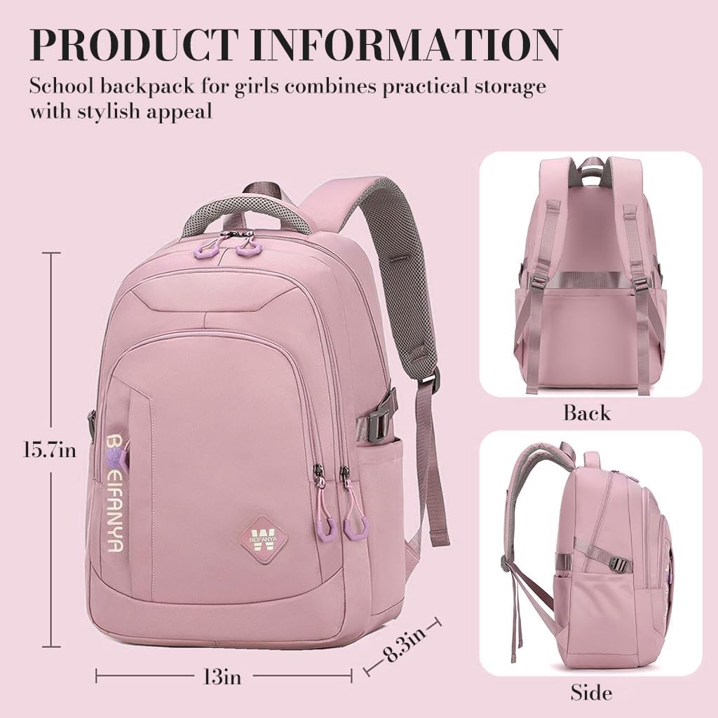 PALAY School Bag for Girls with 3 Zipper Compartments and Waterproof Nylon | Purple Backpack