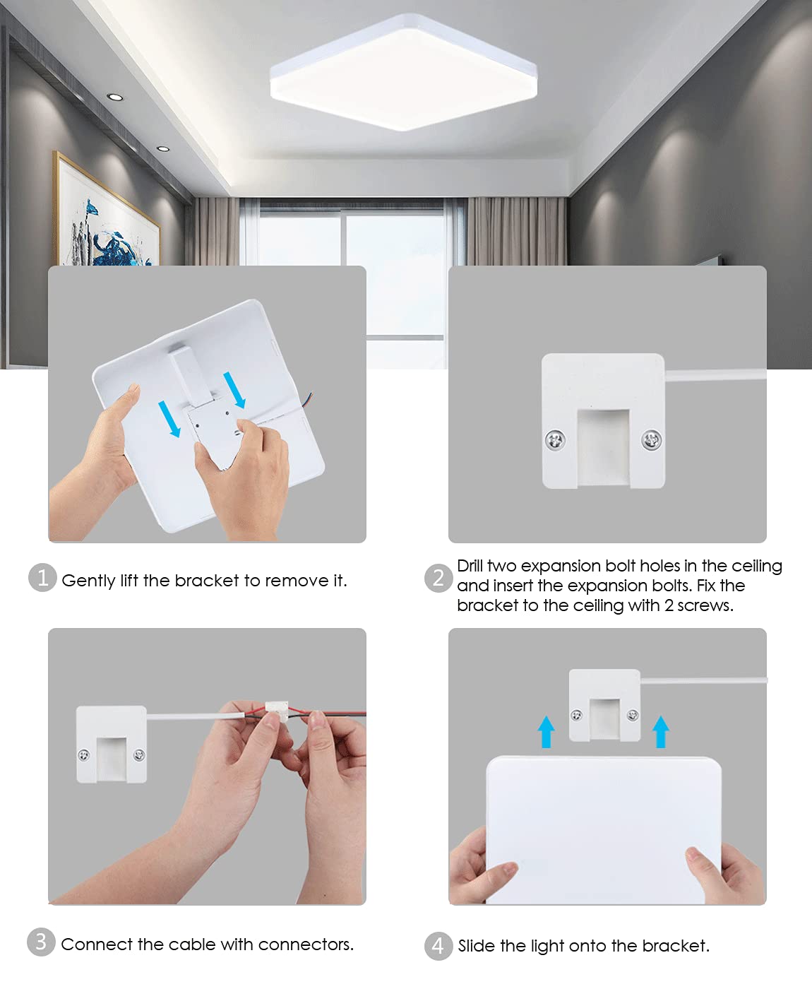 ELEPHANTBOAT LED Ceiling Light for Bedroom and Kitchen with 240 Chips 2520LM 30W | Easy Flush Mount Installation