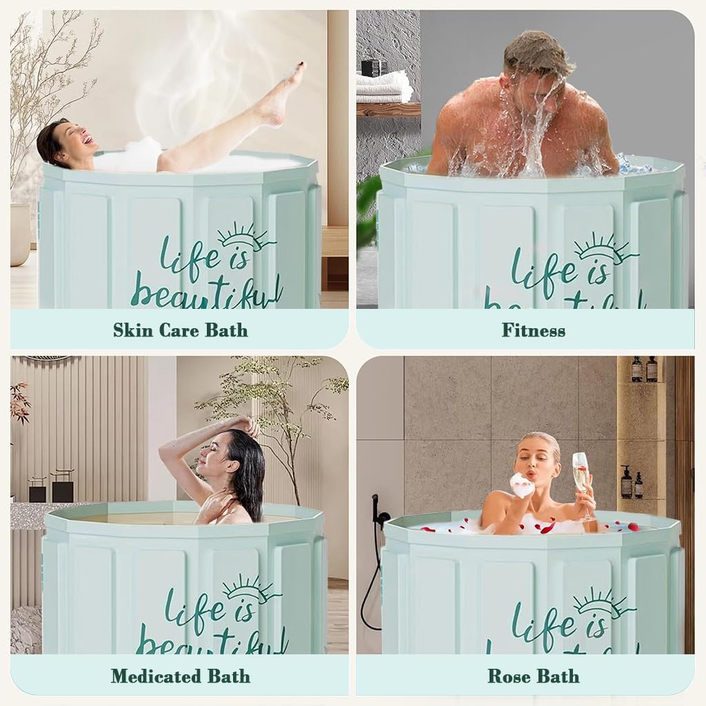 HASTHIP Portable Bathtub for Adults with 27 in Depth and Foldable Multi Panel Design | PVC Ice Bath for Home Spa