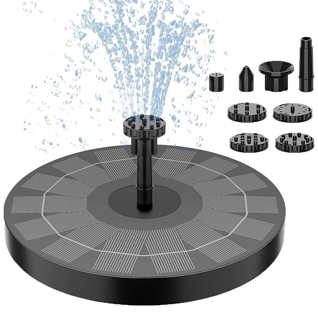 Verilux Solar Fountain for Garden Pond with 6 Nozzles and 7V Solar Panel | Easy Assembly