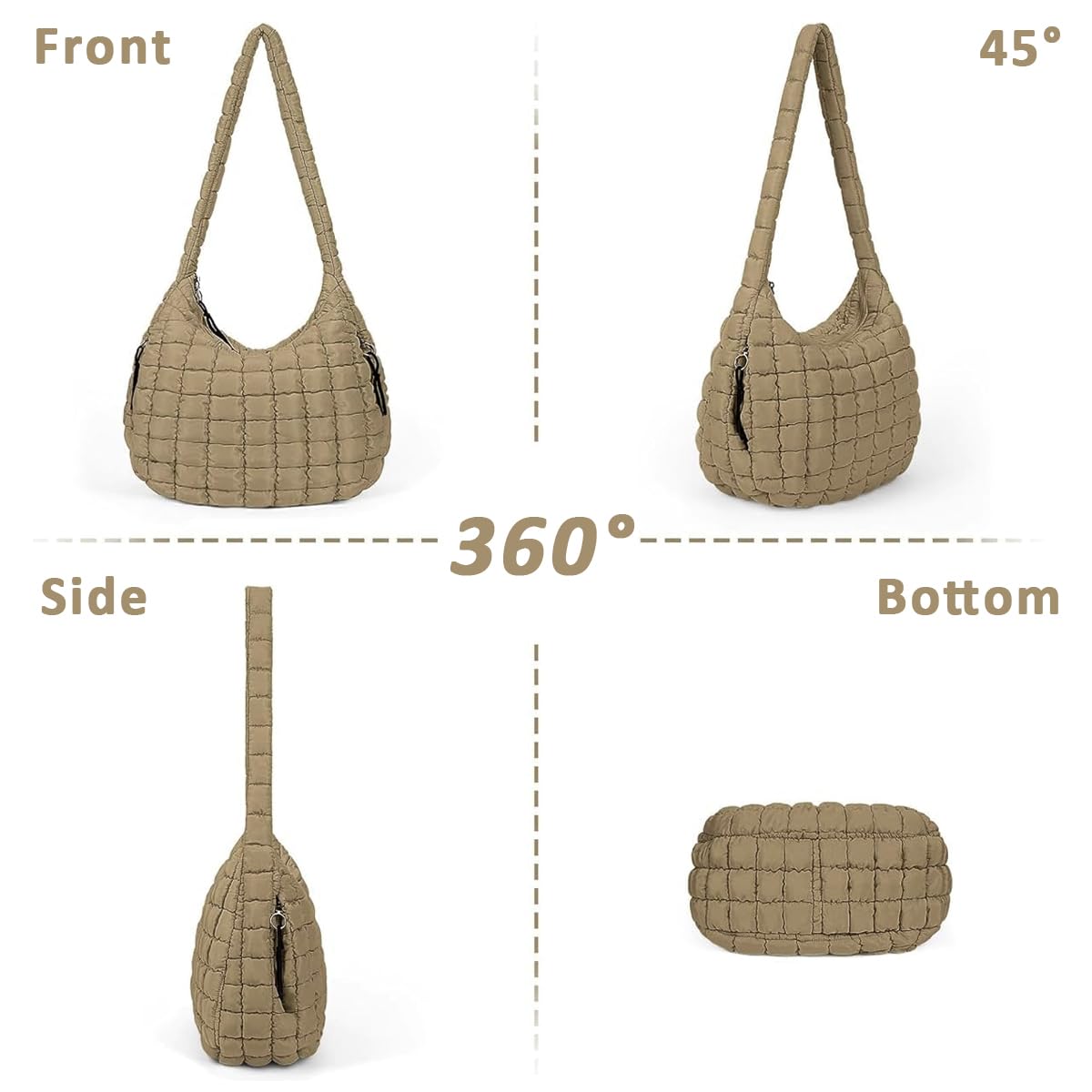 PALAY Soft Tote Bag for Work and Travel featuring Quilted Puffy Design in Brown | Versatile Shoulder and Crossbody Carryall