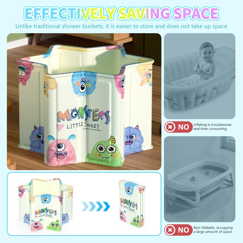 HASTHIP Folding Bath Tub for Toddlers with 10 Panel Design and Drainage Pipe | Beige Silicone 21x15 in