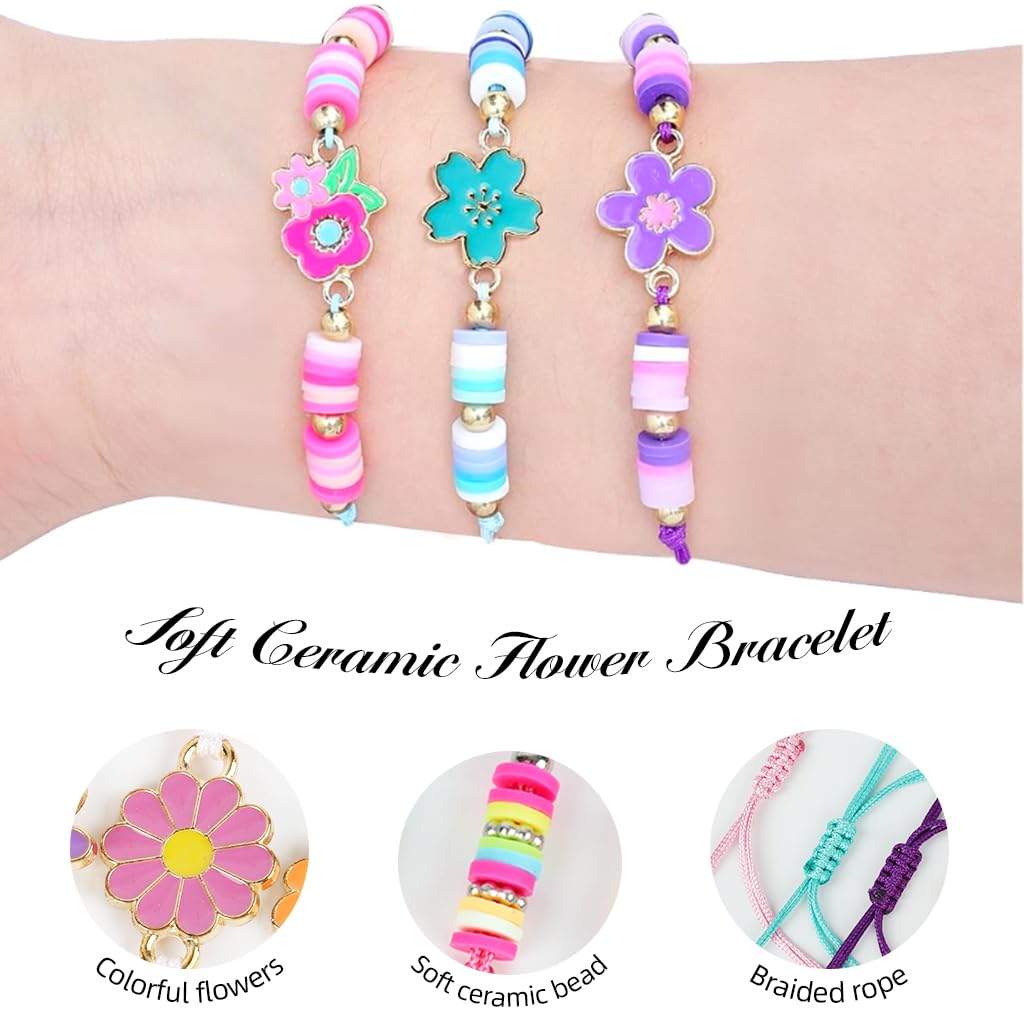 SANNIDHI Bracelets Set for Girls featuring Adjustable Braided Rope and Colorful Beads | 12Pcs Flower Jewelry Gift