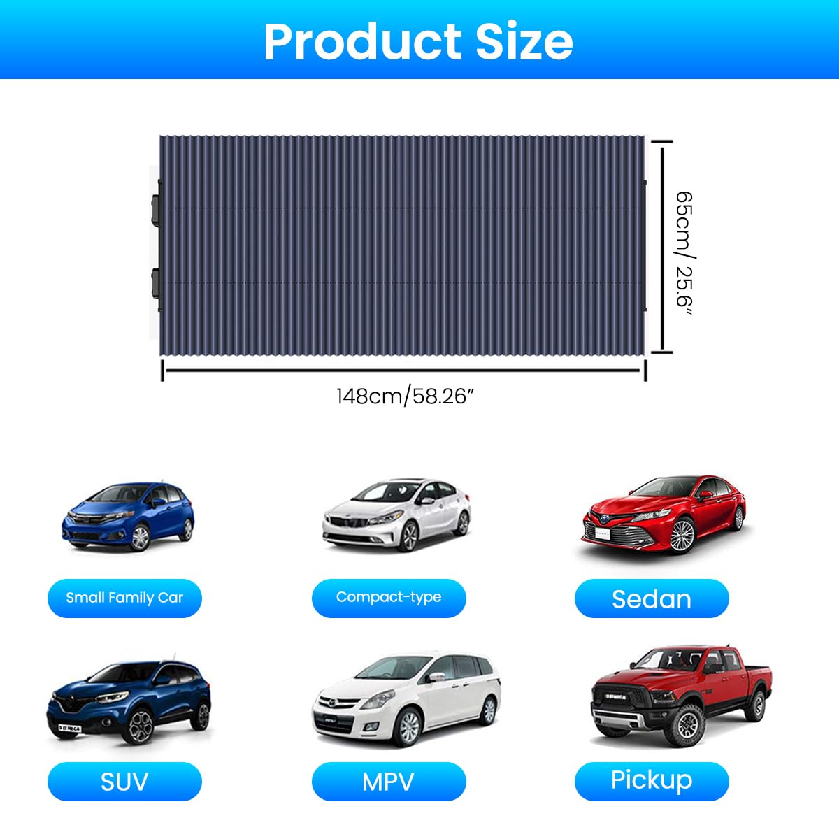 STHIRA Car Windshield Sun Shade 65x150cm with Suction Cups and Pull‑Down Blackout Curtain