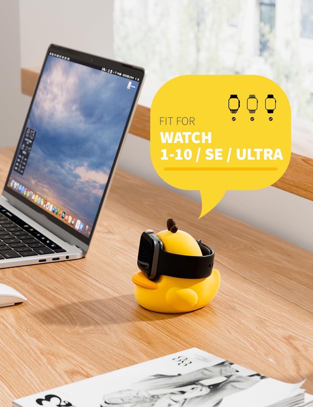 ZORBES Charger Stand for Apple Watch 49–38mm with Cable Slot & Cute Duck Silicone Dock