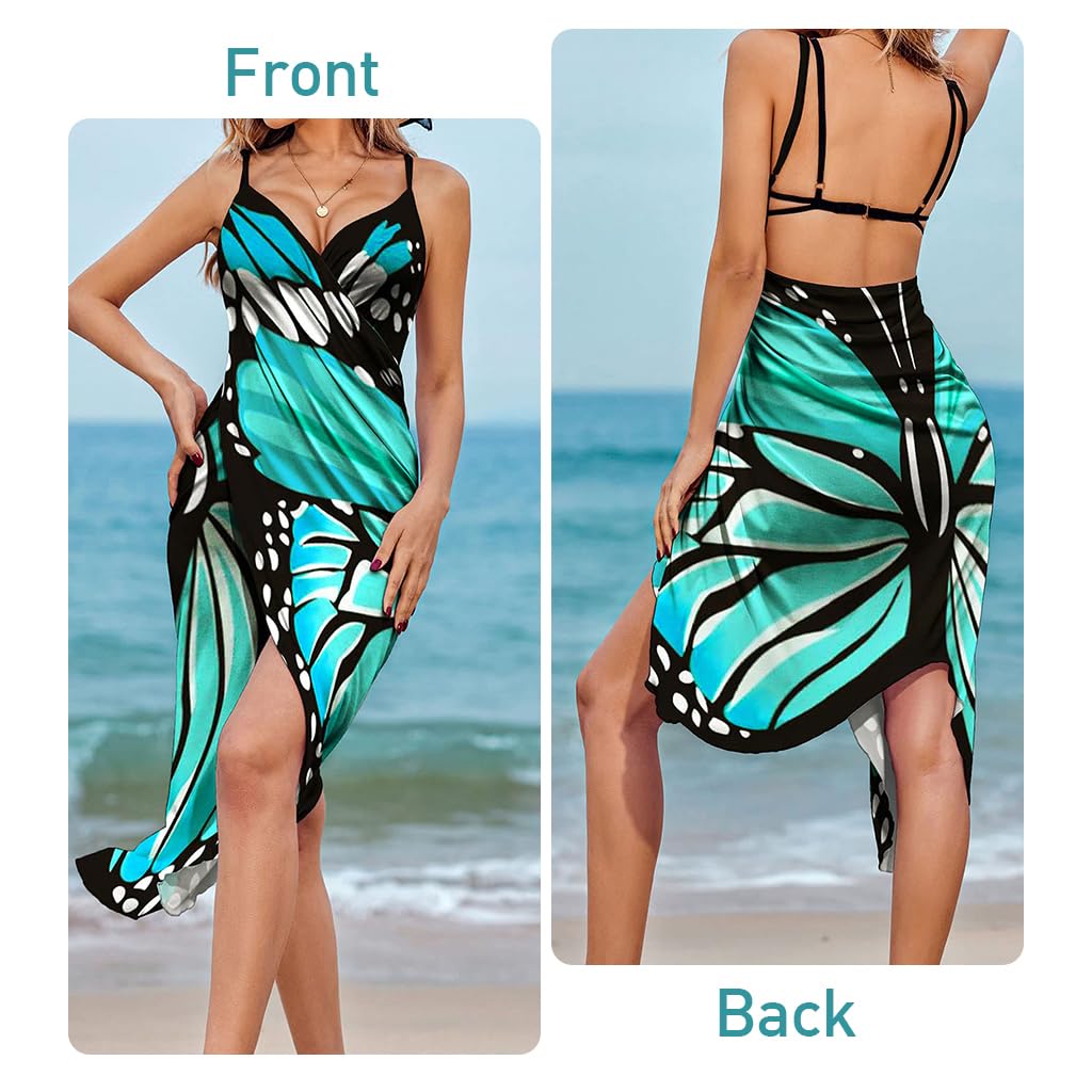 Venzina Beach Dress for Women featuring Butterfly Print and Adjustable Straps | Lightweight Silk Polyester Cover Up