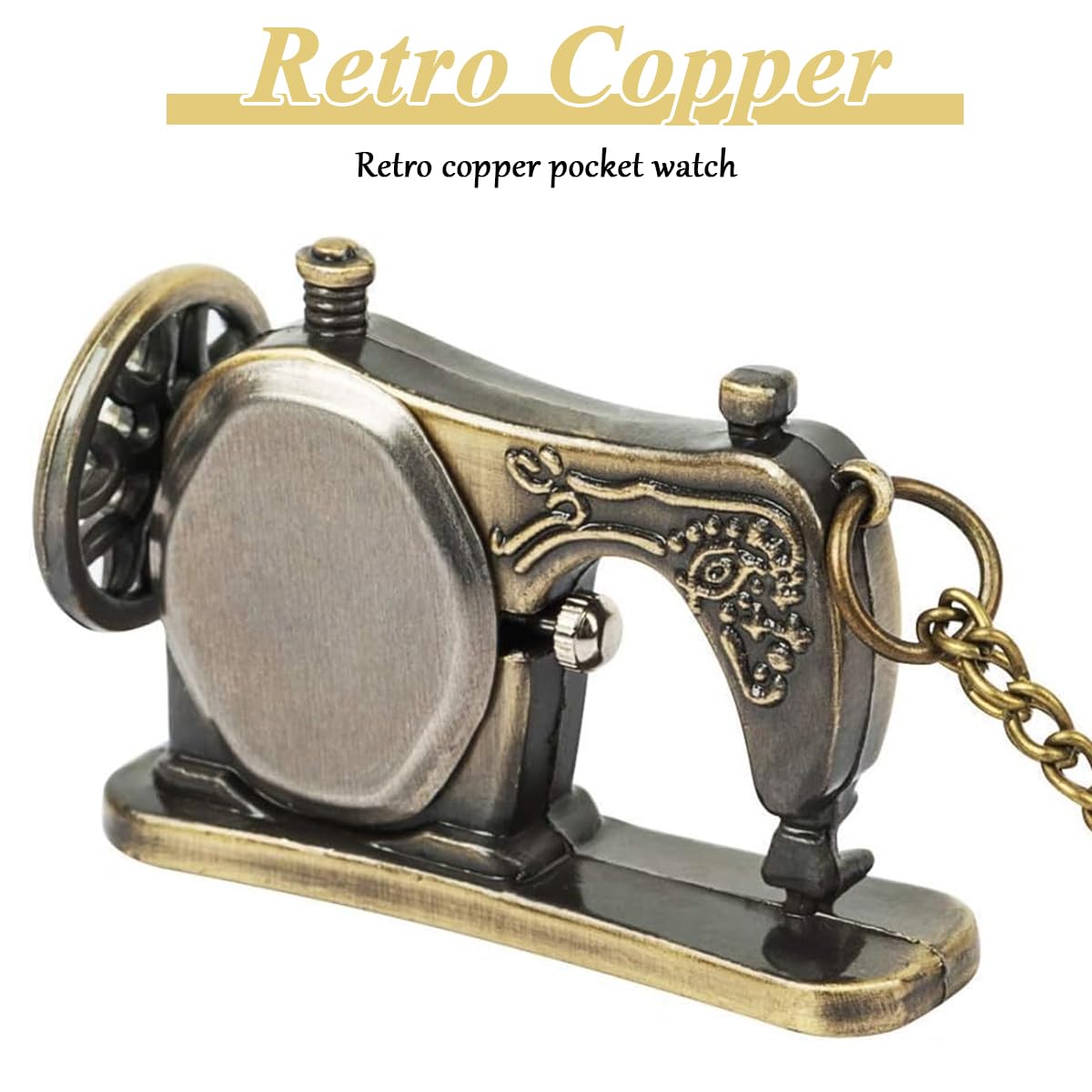SANNIDHI Pocket Watch featuring Vintage Sewing Machine Design with Quartz Movement and Alloy Chain | Gift for Men and Women