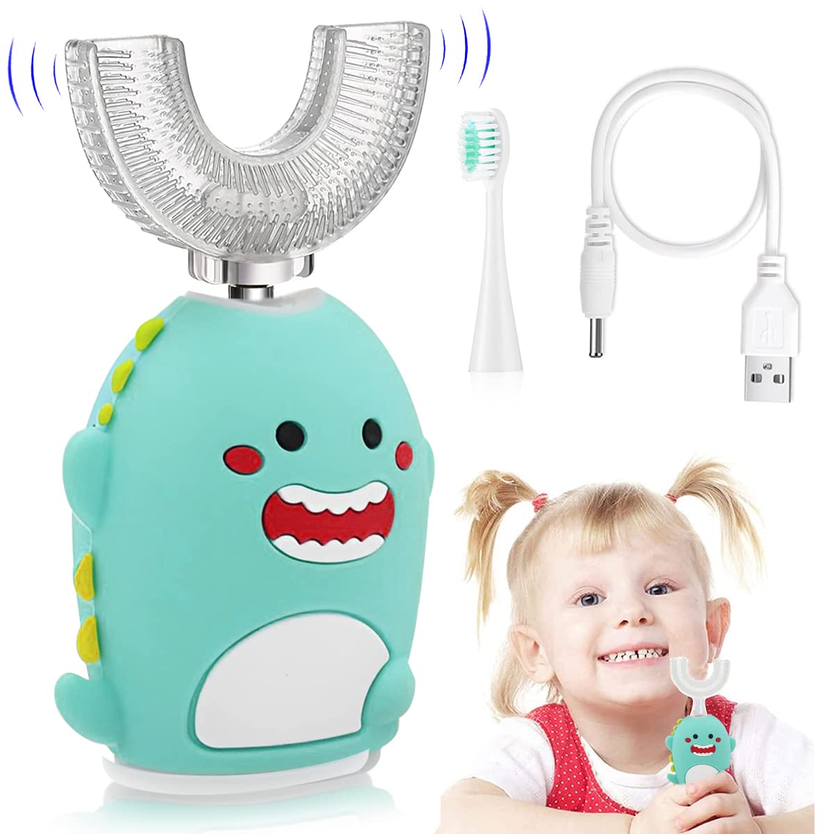 HANNEA Ultrasonic Electric Toothbrush for Kids with U Shape Design and 8000–30000 VPM | USB Rechargeable Silicone Brush