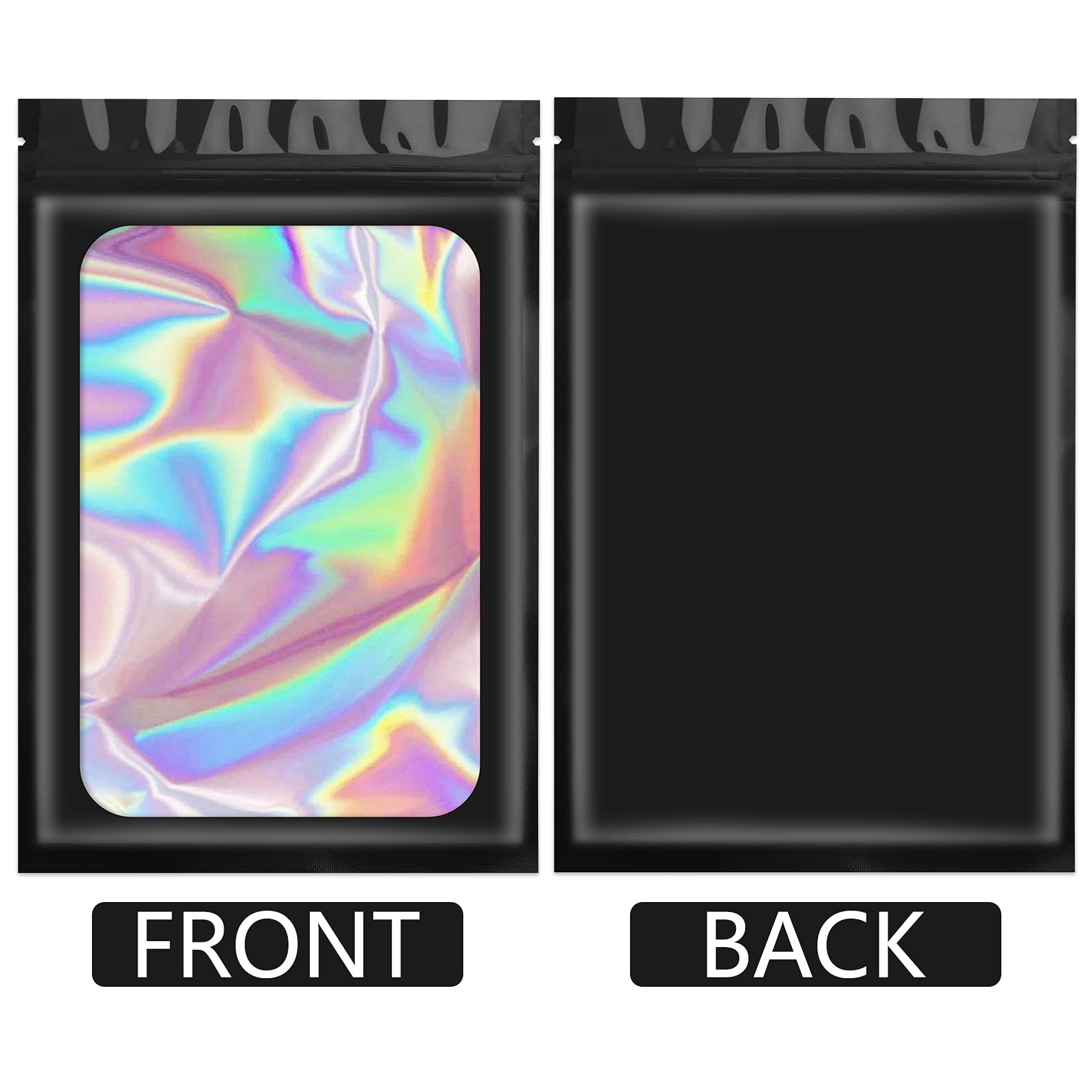 HASTHIP Smell Proof Mylar Bags for Food and Jewelry with Tight Zip Seal 100 Pcs 7.5x12cm | Black and Holographic Design