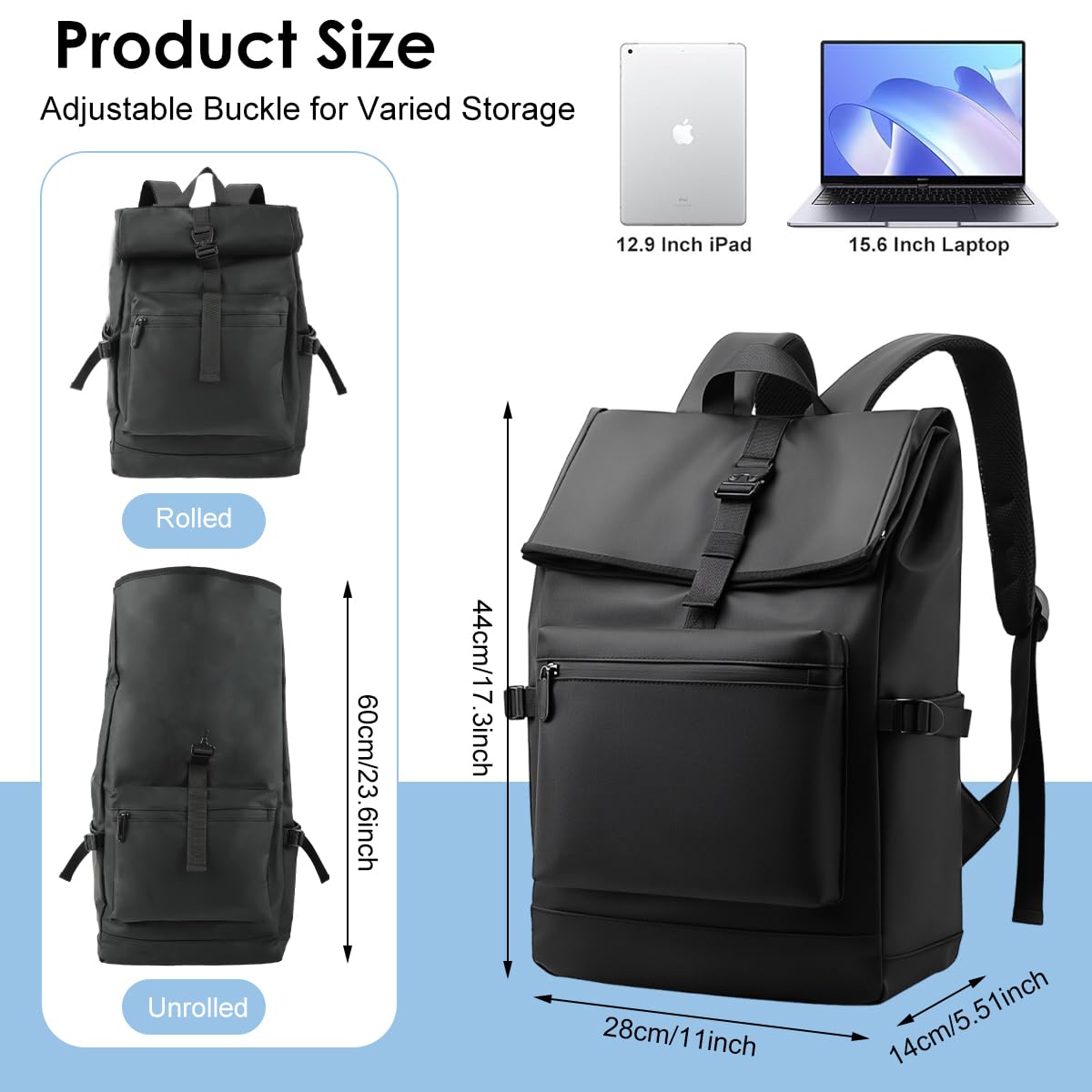 GUSTAVE Laptop Backpack for Business and Travel with Quick Release Buckle | Waterproof Nylon 28x14x44cm Black