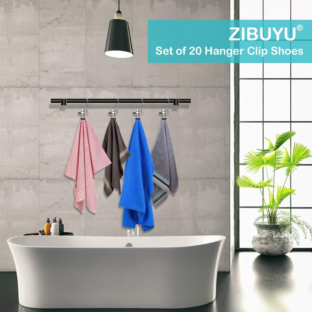 ZIBUYU® 20Pcs Laundry Hooks, Clips for Clothes, Clothes Clip Hangers No-Trace Rubberized Clamps Clothes Clips with Hooks Clip Hooks Hangers for Towels, Socks, Baby Clothes