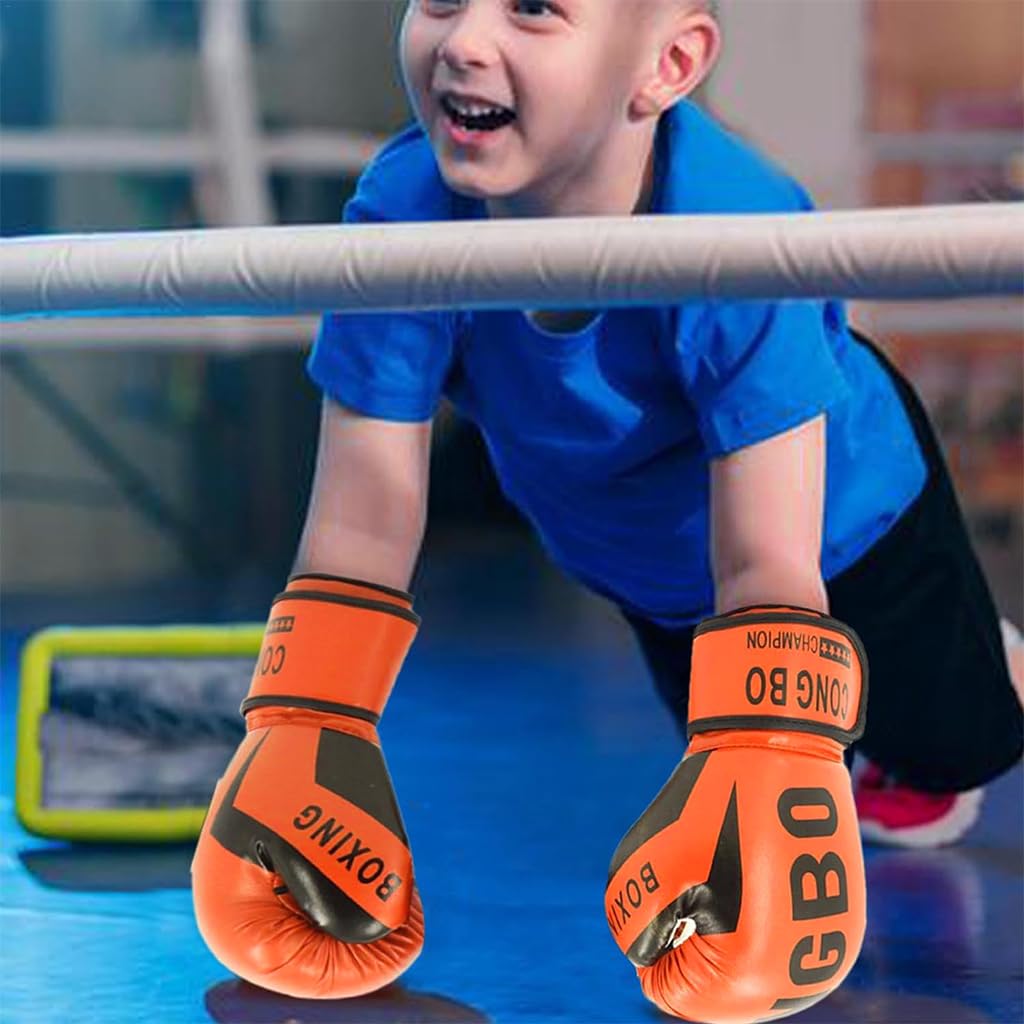Proberos Kids Boxing Gloves for Training with Hook and Loop Wrist Strap 6 oz | Orange