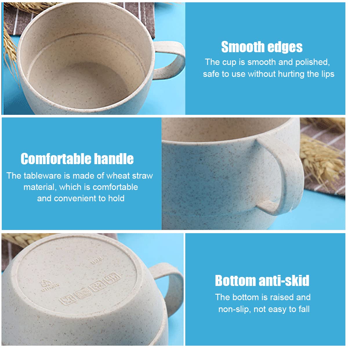 Supvox Plastic Mugs Set for Daily Use with 2L Kettle featuring Dust Proof Lid | Wheat Straw Cups