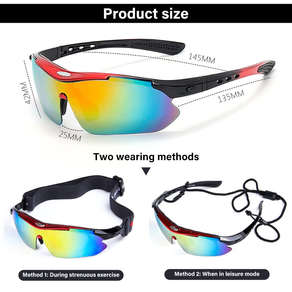 Proberos® Polarized Sports Sunglasses with 3 or 5 Interchangeable Lenses, Mens Womens Cycling Glasses, Baseball Running Fishing Golf Driving